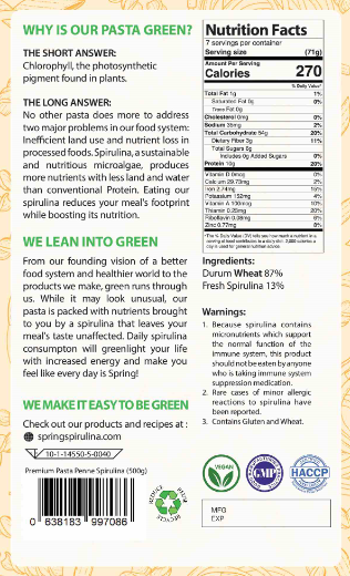 Premium Pasta Penne Spirulina – 13.4% Protein – Spring Spirulina Th